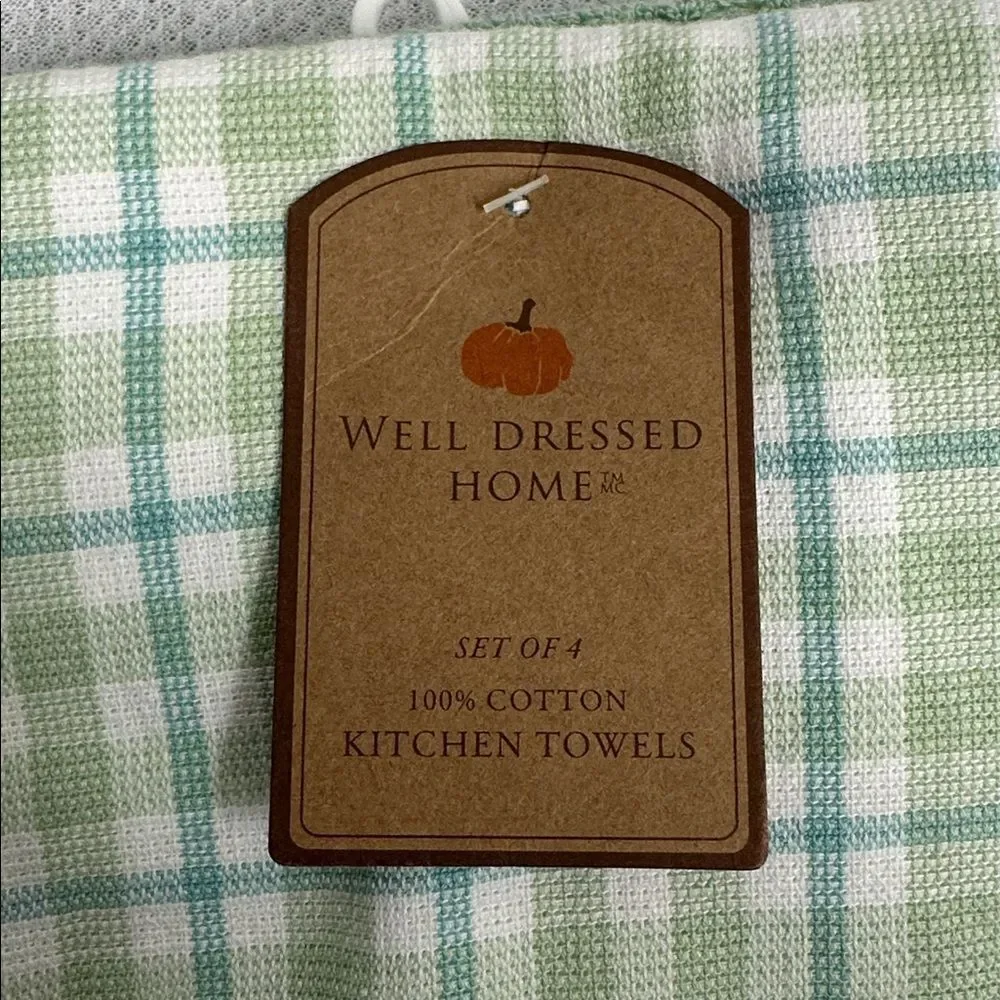 WDH White Blue Green Cotton Fall Harvest Pumpkin Kitchen Towels